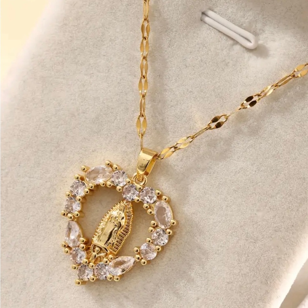 Virgin Mary Heart Pendant Necklace
